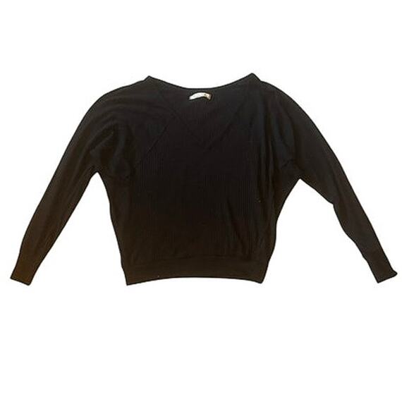 Free People Santa Clara Thermal Long Sleeve V Neck Top Black Preowned Good Small - Picture 3 of 8